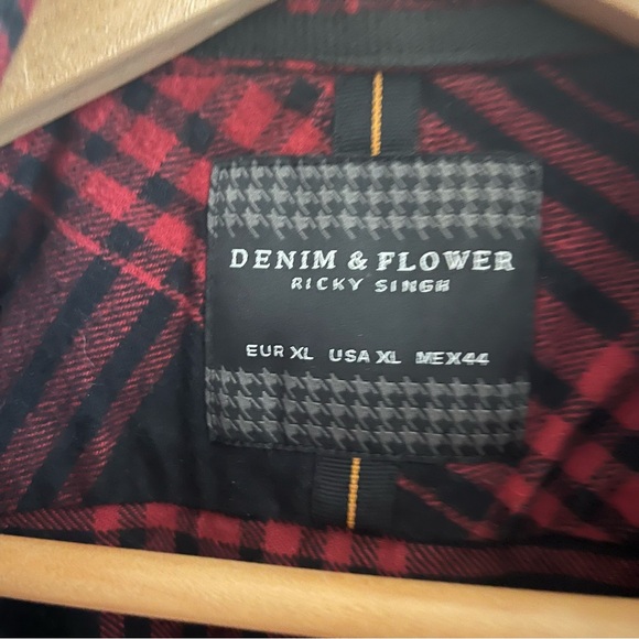 Denim & Flower Ricky Singh Plaid Flannel Button Down Collared Shirt XL Red Black - Picture 5 of 12